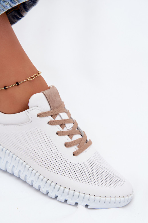 Zapatos deportivos de cuero para mujer Artiker 58C3083 blancos y marrones