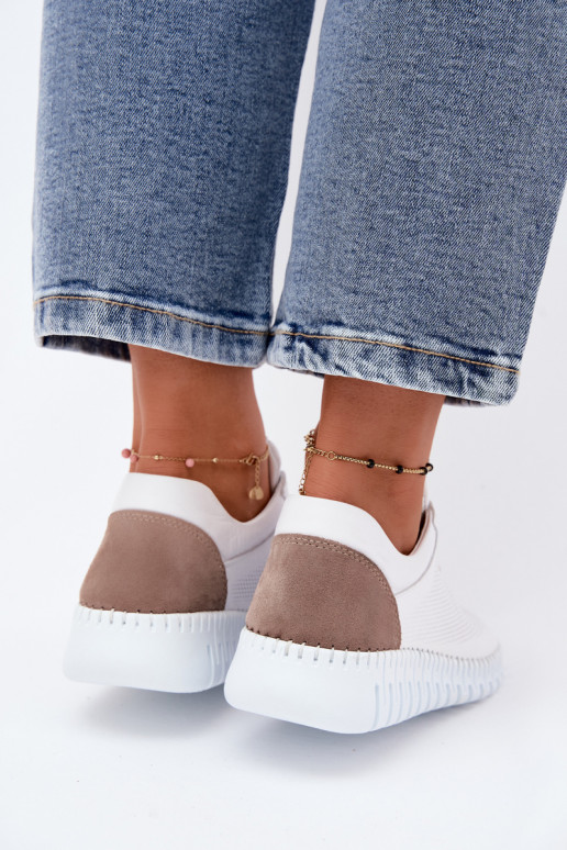 Zapatos deportivos de cuero para mujer Artiker 58C3083 blancos y marrones