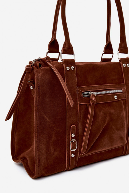 Gran bolsa de ante sintético color marrón Nolita