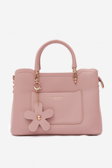 Bolso de ante sintético con llavero y motivos florales color marfil Noomi