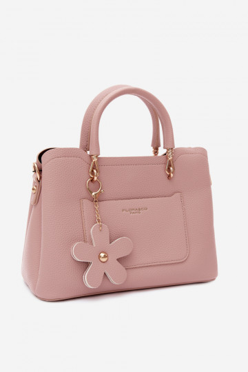 Bolso de ante sintético con llavero y motivos florales color marfil Noomi 2