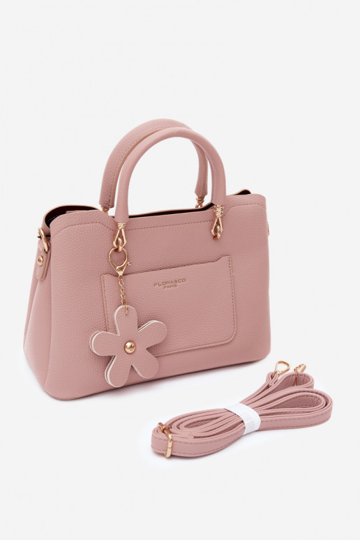 Bolso de ante sintético con llavero y motivos florales color marfil Noomi