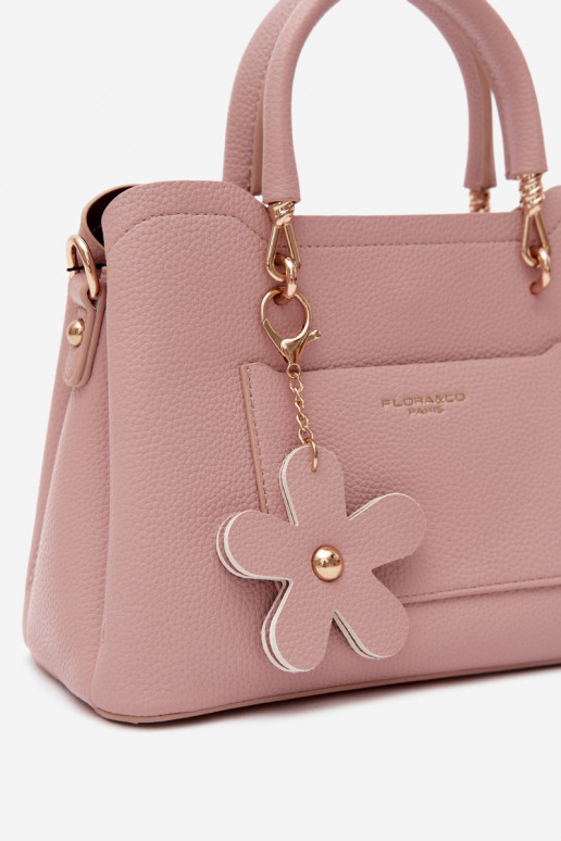 Bolso de ante sintético con llavero y motivos florales color marfil Noomi