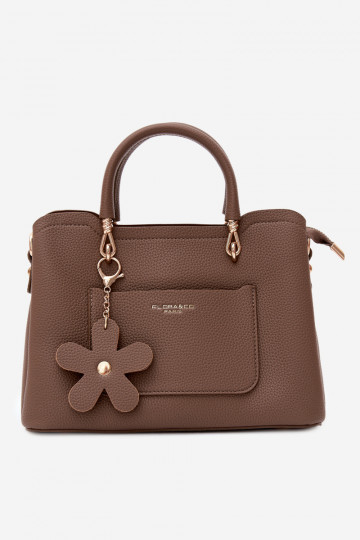 Bolso de cuero sintético con llavero y motivos florales color arcilla Noomi