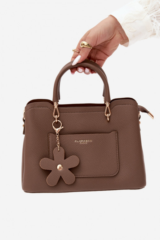 Bolso de cuero sintético con llavero y motivos florales color arcilla Noomi