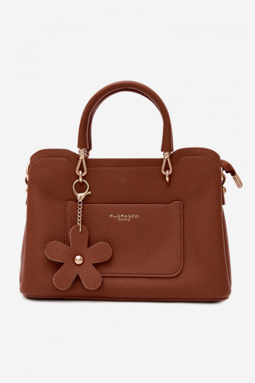 Bolso de cuero sintético con llavero y motivos florales color marrón Noomi