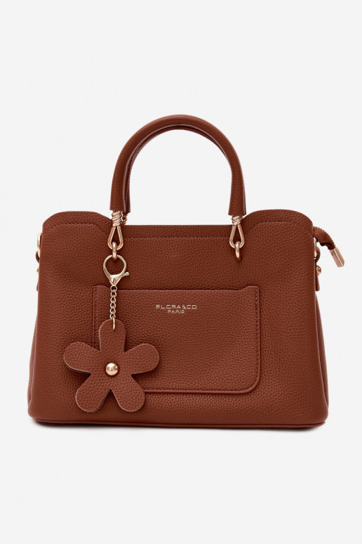 Bolso de cuero sintético con llavero y motivos florales color marrón Noomi