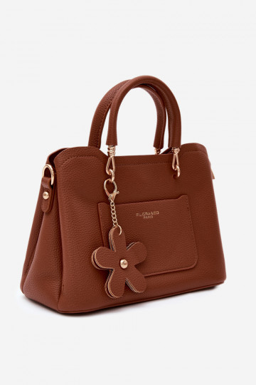 Bolso de cuero sintético con llavero y motivos florales color marrón Noomi 2