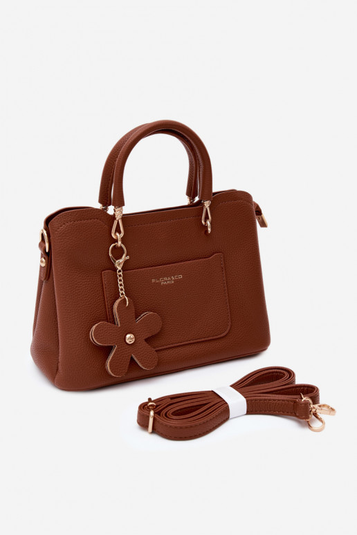 Bolso de cuero sintético con llavero y motivos florales color marrón Noomi