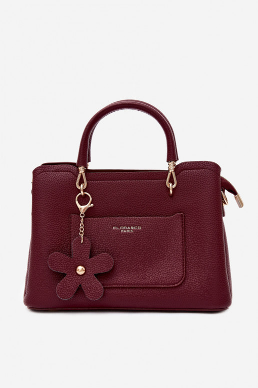 Bolso con llavero de cuero sintético con motivos florales en burdeos Noomi