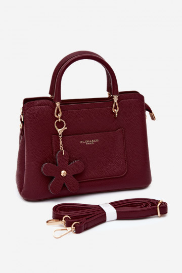 Bolso con llavero de cuero sintético con motivos florales en burdeos Noomi 2