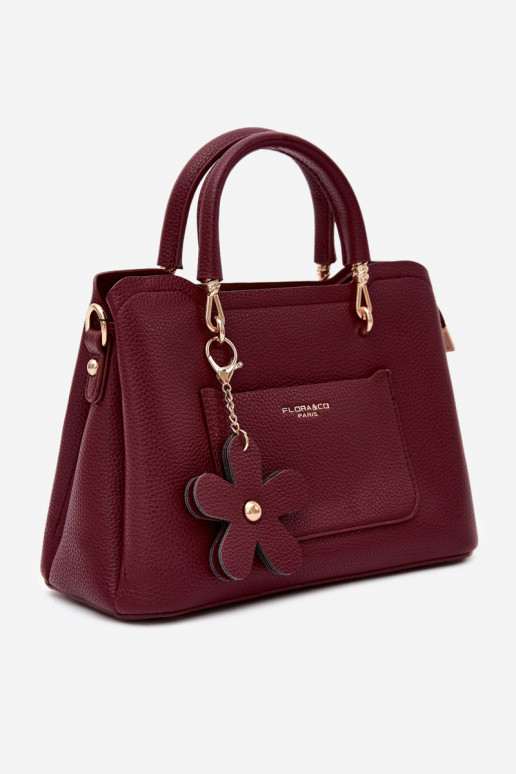 Bolso con llavero de cuero sintético con motivos florales en burdeos Noomi