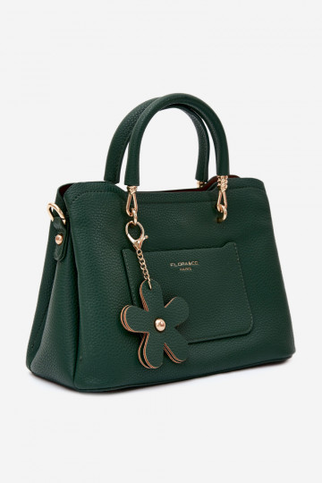 Bolso con llavero de cuero sintético con motivos florales en verde botella Noomi 2