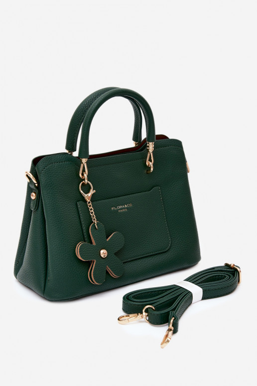 Bolso con llavero de cuero sintético con motivos florales en verde botella Noomi