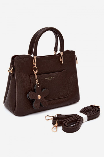 Bolso con llavero de cuero sintético con motivos florales en chocolate Noomi 2