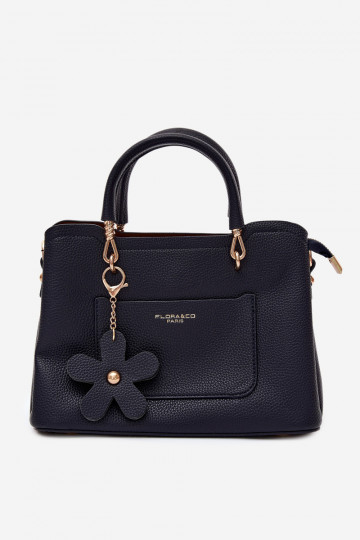Bolso con llavero de cuero sintético con motivos florales en azul oscuro Noomi