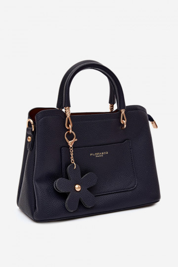 Bolso con llavero de cuero sintético con motivos florales en azul oscuro Noomi 2