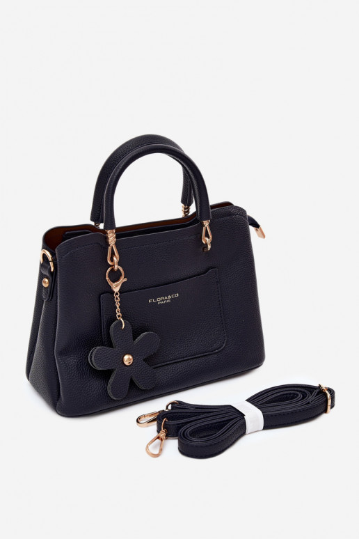 Bolso con llavero de cuero sintético con motivos florales en azul oscuro Noomi