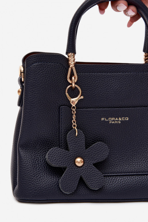Bolso con llavero de cuero sintético con motivos florales en azul oscuro Noomi