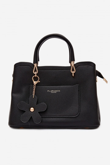 Bolso con llavero de ante sintético con motivos florales en negro Noomi