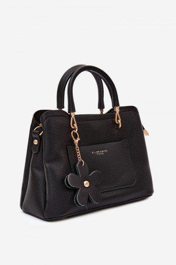 Bolso con llavero de ante sintético con motivos florales en negro Noomi 2