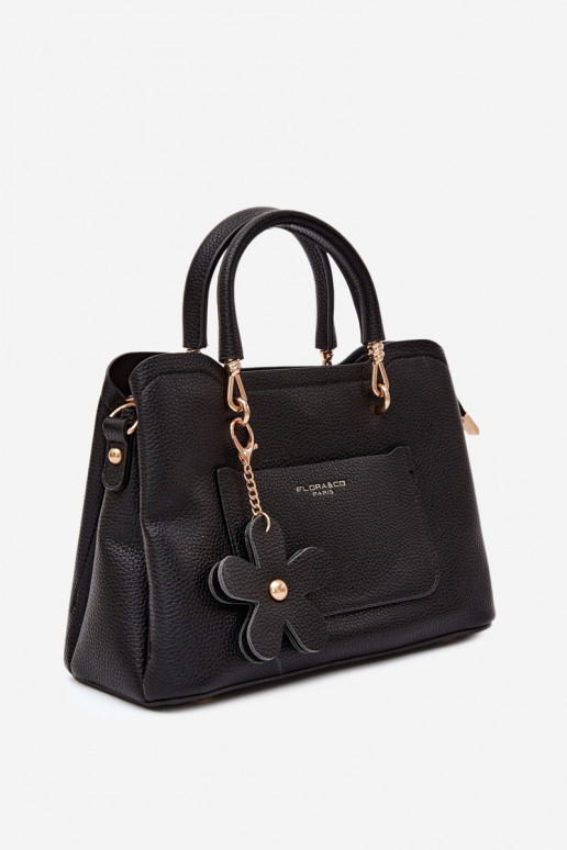 Bolso con llavero de ante sintético con motivos florales en negro Noomi