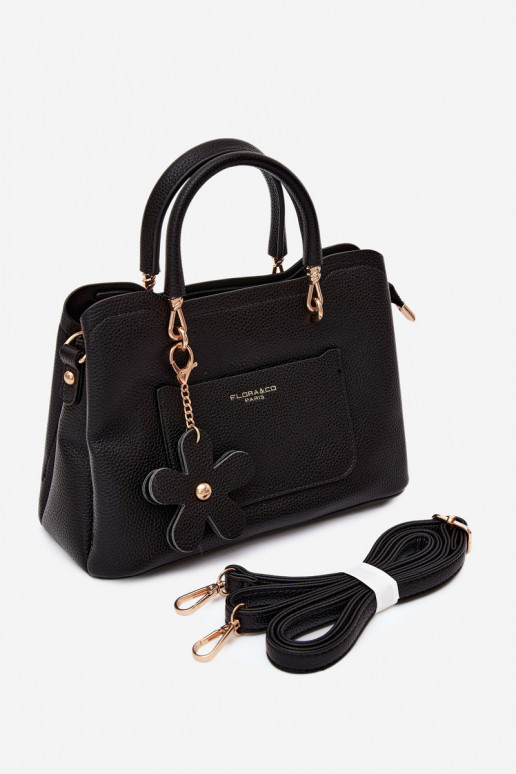 Bolso con llavero de ante sintético con motivos florales en negro Noomi