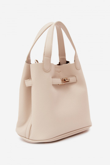 Bolso con neceser de cosméticos en piel sintética color arena Crumble 2