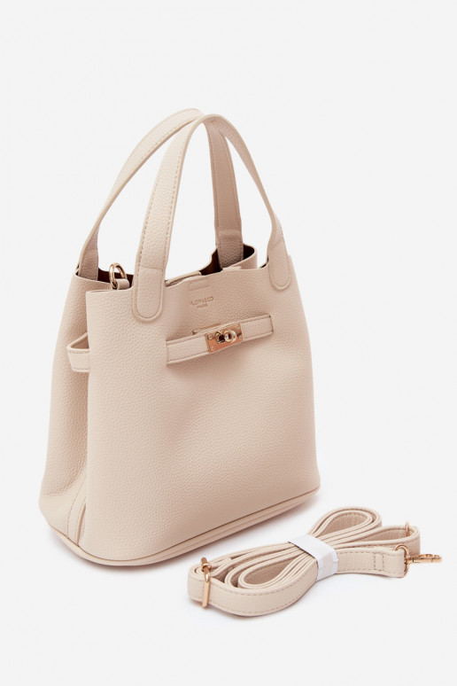 Bolso con neceser de cosméticos en piel sintética color arena Crumble