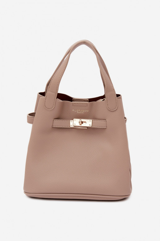 Bolso con neceser de cosméticos en piel sintética marfil Crumble