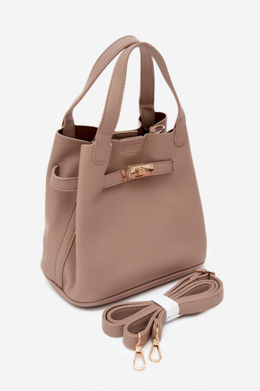 Bolso con neceser de cosméticos en piel sintética marfil Crumble