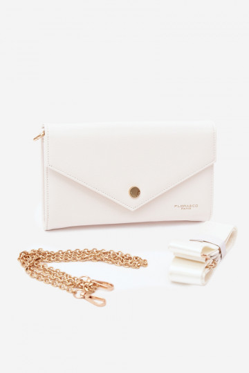 Bolso de mano tipo sobre con cintas decorativas blancas Pauline
