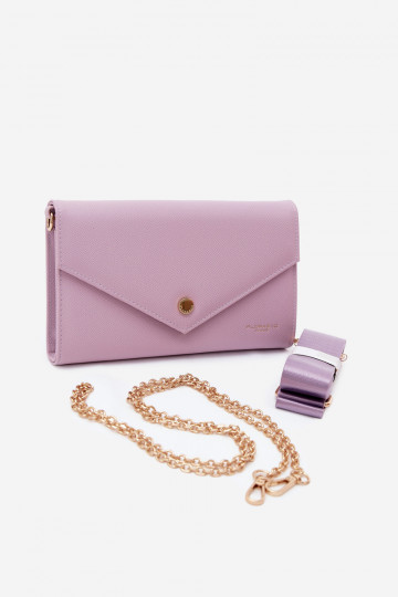 Bolso de mano tipo sobre con cintas decorativas moradas Pauline 2