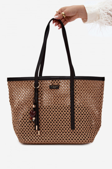 Bolso de compras trenzado negro con colgante Noella