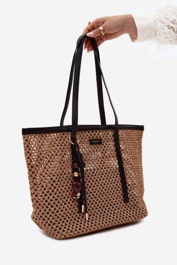 Bolso de compras trenzado negro con colgante Noella 2