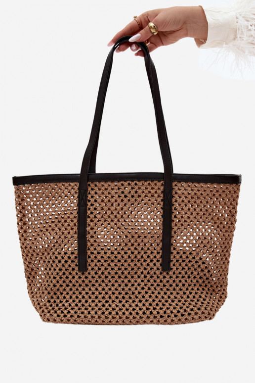 Bolso de compras trenzado negro con colgante Noella