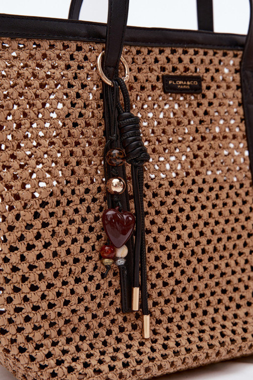 Bolso de compras trenzado negro con colgante Noella