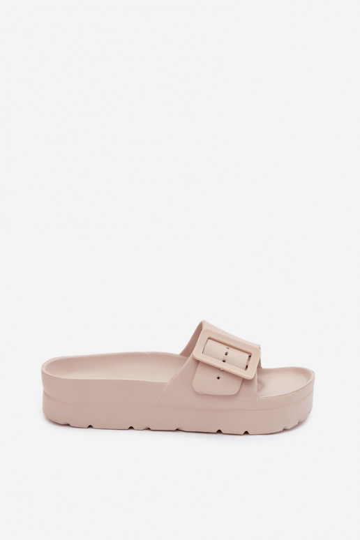 Zapatillas beige de mujer con plataforma y hebillas Caramel