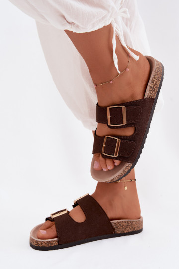Zapatillas para mujer con hebillas en suela de corcho color chocolate Collins