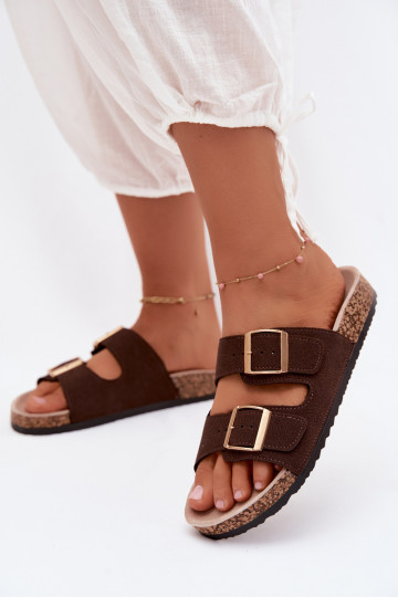 Zapatillas para mujer con hebillas en suela de corcho color chocolate Collins 2