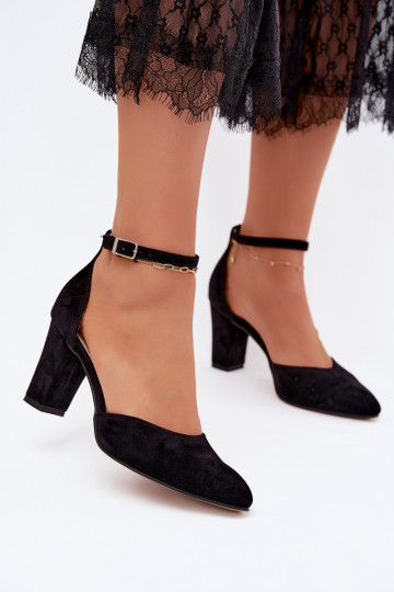 Zapatos negros de tacón con correas y punta afilada Zazoo 823