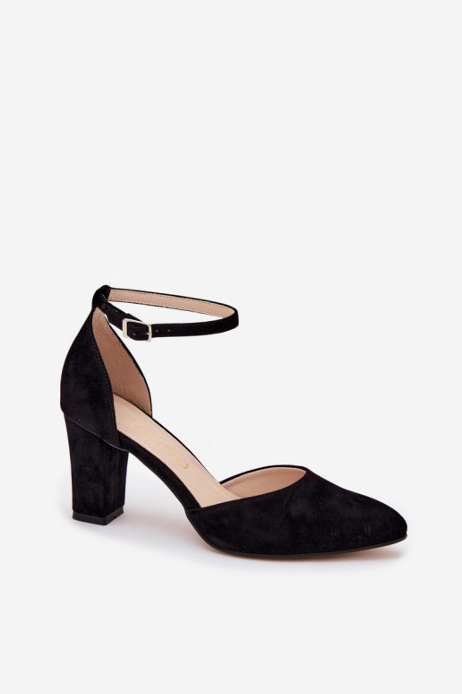 Zapatos negros de tacón con correas y punta afilada Zazoo 823