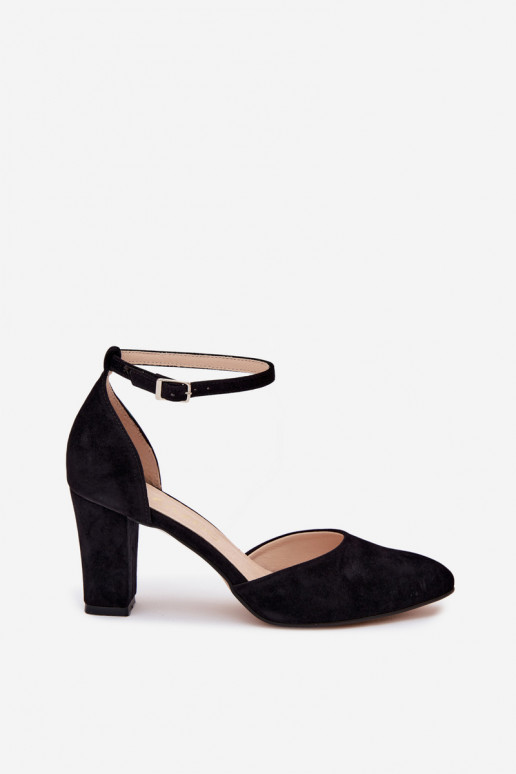 Zapatos negros de tacón con correas y punta afilada Zazoo 823