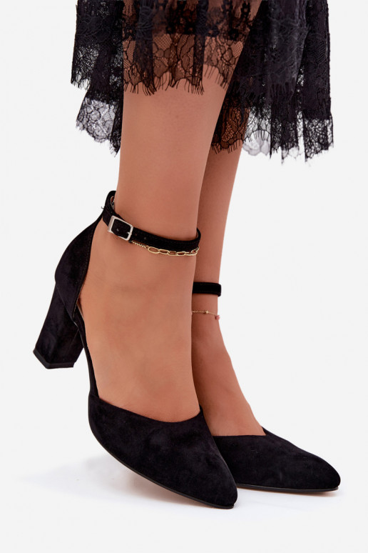 Zapatos negros de tacón con correas y punta afilada Zazoo 823
