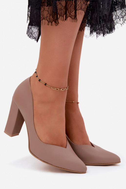 Zapatos de tacón color arcilla con correas y punta afilada Zazoo 853