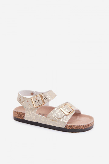 Sandalias doradas para niños con hebillas y escritos Praline