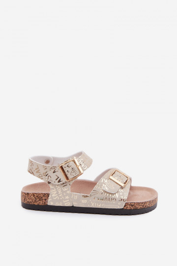 Sandalias doradas para niños con hebillas y escritos Praline 2