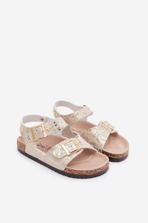 Sandalias doradas para niños con hebillas y escritos Praline
