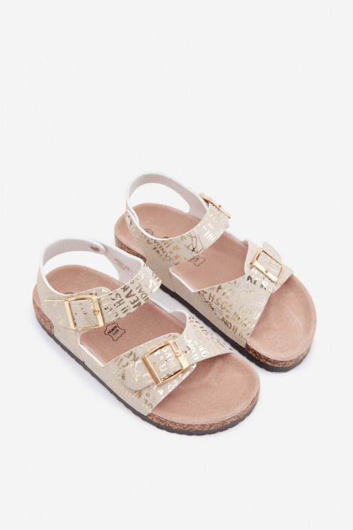 Sandalias doradas para niños con hebillas y escritos Praline