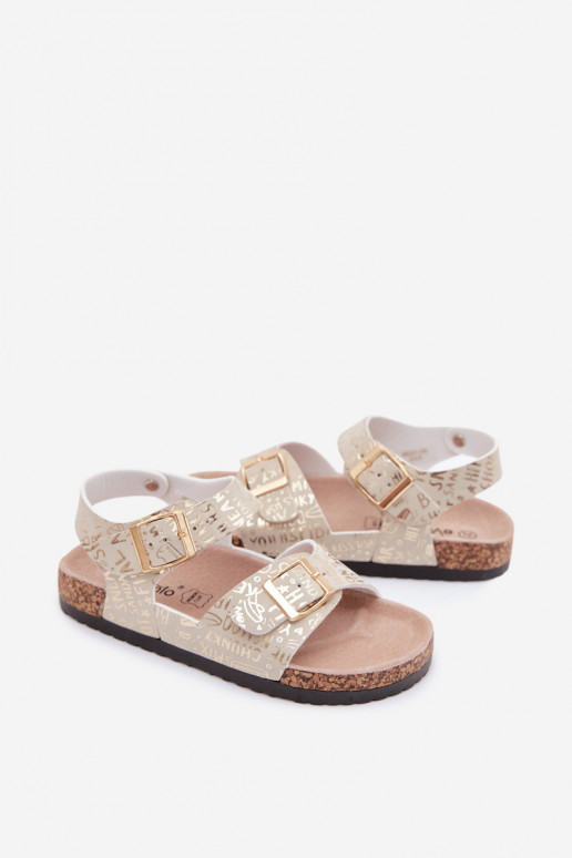 Sandalias doradas para niños con hebillas y escritos Praline